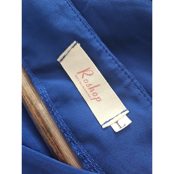 Roshop Blue Women's Top Blouse Tie Front Flared Sleeve Size Large - Picture 6 of 6